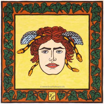 Handkolorierter Holzschnitt auf Reispapier, 26x26 cm